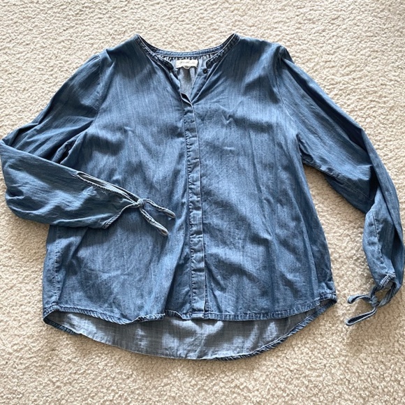 MADEWELL Denim Tie Sleeve Button-Up Shirt, L - Picture 1 of 1